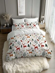 2/3pcs Christmas Holly Tree, Gift, Snowflake, Deer, Santa Claus Pattern Digital Printing Brushed Duvet Cover Set, Soft & Comfortable, Suitable For Bedroom, Guest Room, Game Room, Hotel, School Dormitory - Multicolor - View 8