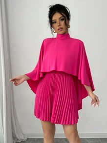 Selianne Váy nữ cổ cao xếp ly lãng mạn thanh lịch - Màu Hồng Tươi - Xem 5