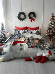Set de edredón suave con estampado de árbol de Navidad, Papá Noel y renos de 2/3 piezas, adecuado para dormitorio, sala de estar, dormitorio universitario, hotel - Multicolor - Ver 4
