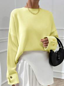 EURMUSE 女士双袖纽扣细节超大厚冬季毛衣 温暖触感