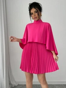 Selianne Váy nữ cổ cao xếp ly lãng mạn thanh lịch - Màu Hồng Tươi - Xem 4