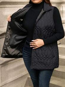 SHEIN Clasi 大码女士黑色长款保暖外套/夹克，冬季女士外套 - 黑色 - 查看 5