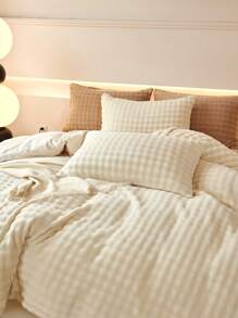 3 件套米色纯色温暖毛绒兔毛般柔软珊瑚绒羽绒被套床上用品套装毛绒蓬松双色柔软透气亲肤被子被套 *1 枕套 *2 带拉链开合特大号双人床宿舍必备床上用品 - 米色 - 查看 6