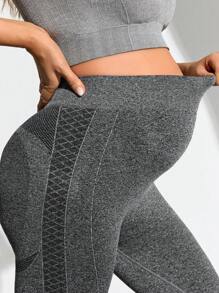 SHEIN 孕妇拼色高腰无缝紧身打底裤，适合孕妇 - 灰色 - 查看 5