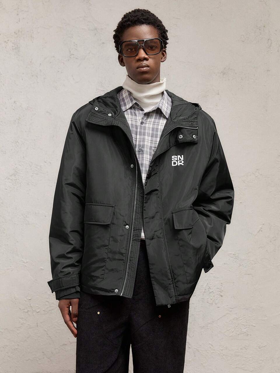 Loose Fit Men's Long Sleeve Drop Shoulder Hooded Padded Coat, Suitable For Winter