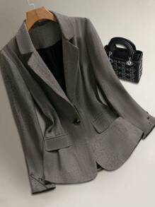Calvaya 1pc Women Houndstooth Pattern Single-Breasted Notched Lapel Coat
