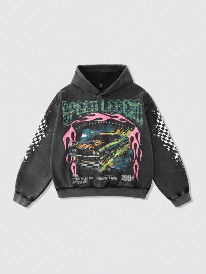 Street Life Men's Washed Vintage Short Hoodie, Streetwear Style