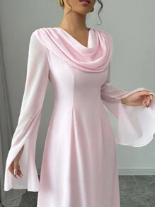 Selianne Elegant Romantic Flare Sleeve Ruffled Collar Women Dress Maxi Women Outfit Fall Cloth For Women - Pink - View 5