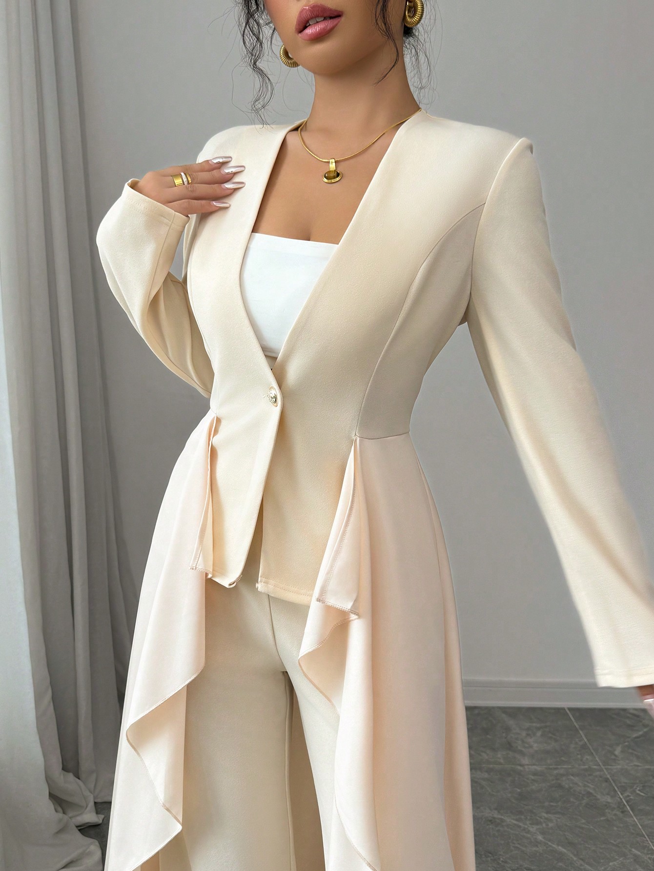 Elenzga بدلة رومانسية مكونة من بليزر مشدود للخصر و...