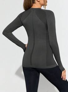 SHEIN حمل قميص ثقيل داخلي بأكمام طويلة أرجل ربيعية بياقة مستديرة بسيطة - رمادي غامق - مشاهدة 3
