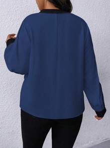 SHEIN LUNE Plus Size Women's Autumn Contrast Color V-Neck Long Sleeve Elegant Blouse - Multicolor - View 2