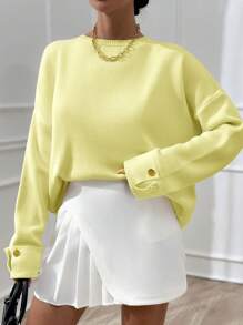 EURMUSE 女士双袖纽扣细节超大厚冬季毛衣 温暖触感