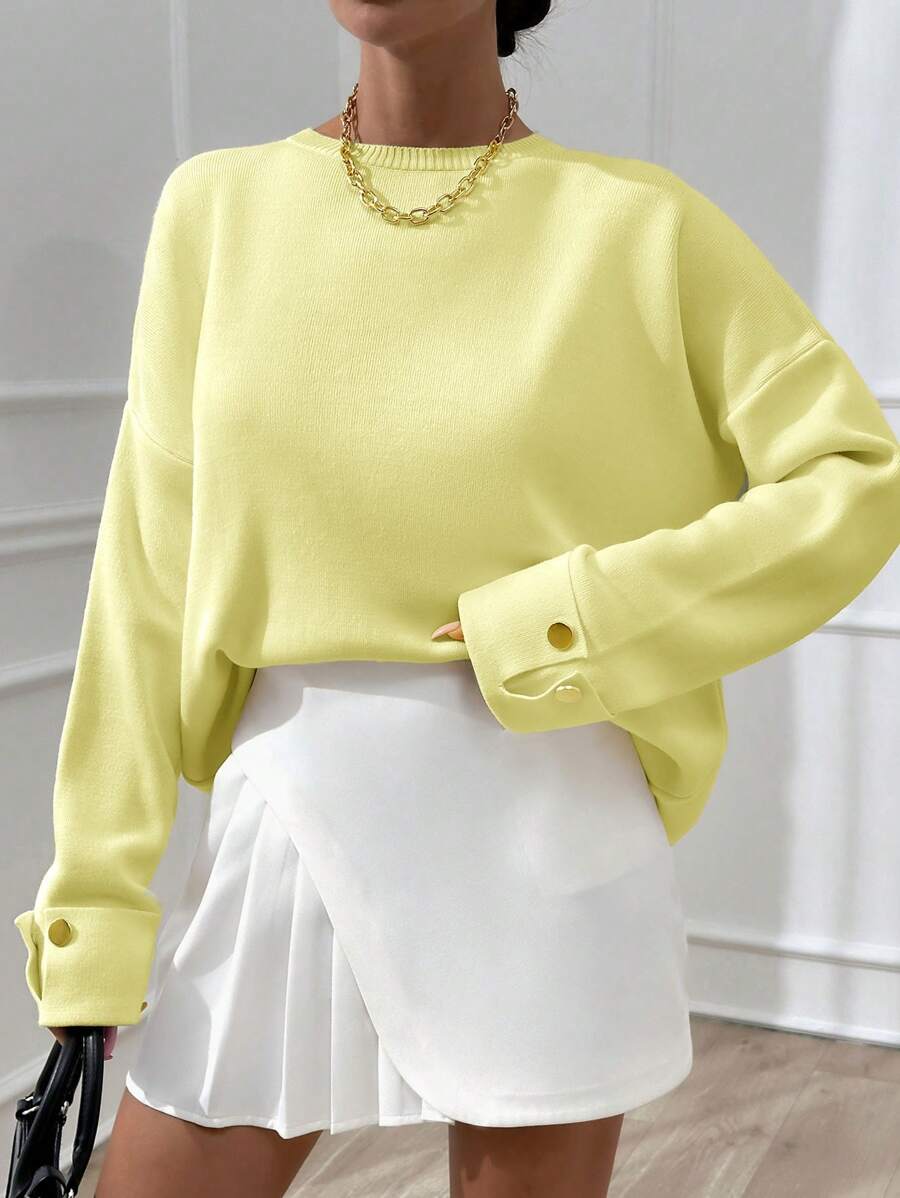 EURMUSE 女士双袖纽扣细节超大厚冬季毛衣 温暖触感