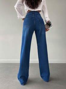 EURMUSE Solid Straight Leg Jeans - Medium Wash - View 2