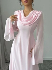 Selianne Elegant Romantic Flare Sleeve Ruffled Collar Women Dress Maxi ...