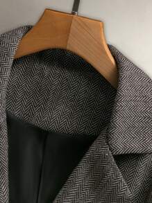 Calvaya 1pc Women Houndstooth Pattern Single-Breasted Notched Lapel Coat