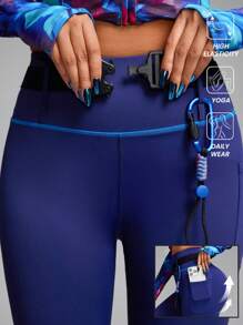 Innovista 配色块线条可拆卸腰带运动紧身裤，收腹提臀性感配套裤子，日常休闲和健身，塑身紧身裤，弹力高腰紧身裤，健身紧身裤，氨纶紧身裤，秋季女装 - 藏蓝色 - 查看 1