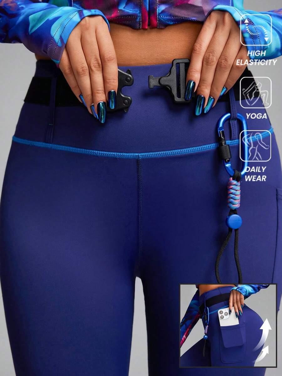 Innovista 配色块线条可拆卸腰带运动紧身裤，收腹提臀性感配套裤子，日常休闲和健身，塑身紧身裤，弹力高腰紧身裤，健身紧身裤，氨纶紧身裤，秋季女装 - 藏蓝色 - 查看 1