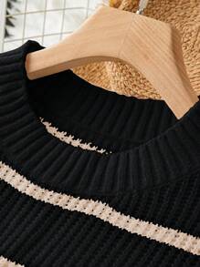 Calvaya Plus Size Round Neck Short Sleeve Simple Striped Knit Top, Casual Everyday Wear, For Summer - Black - View 6