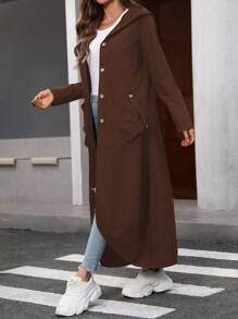 SHEIN LUNE Chaqueta con capucha de bolsillos laterales largos de unicolor informal para mujer, otoño