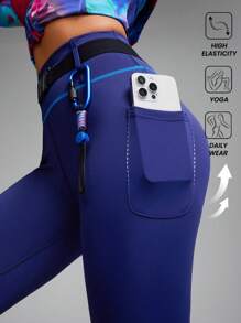 Innovista 配色块线条可拆卸腰带运动紧身裤，收腹提臀性感配套裤子，日常休闲和健身，塑身紧身裤，弹力高腰紧身裤，健身紧身裤，氨纶紧身裤，秋季女装 - 藏蓝色 - 查看 2