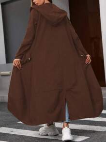 SHEIN LUNE Chaqueta con capucha de bolsillos laterales largos de unicolor informal para mujer, otoño