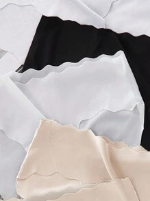 5pcs Tween Girls Seamless Cute Wave Pattern Panty Set, Comfortable Ice Silk Fabric, Tummy Control &