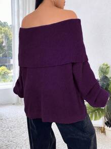 Elenzga 大码女式休闲纯色翻领露肩宽松套头毛衣