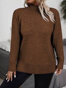 Plus Size Solid Color Crew Neck Long Sleeve Simple Pullover Top, Casual Daily Wear, For Winter