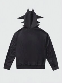 ROMWE MEN Street Life Sudadera con capucha y cremallera con estampado de calavera, estilo urbano