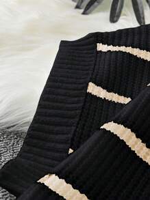 Calvaya Plus Size Round Neck Short Sleeve Simple Striped Knit Top, Casual Everyday Wear, For Summer - Black - View 5