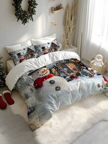 Set de edredón suave con estampado de árbol de Navidad, Papá Noel y renos de 2/3 piezas, adecuado para dormitorio, sala de estar, dormitorio universitario, hotel - Multicolor - Ver 5