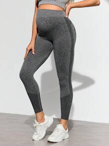 SHEIN 孕妇拼色高腰无缝紧身打底裤，适合孕妇 - 灰色 - 查看 3