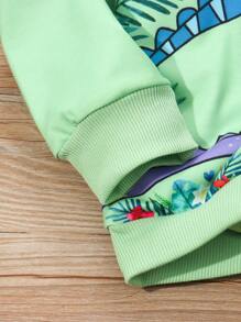 SHEIN Young Boy Dinosaur Print Casual Crew Neck Sweatshirt, Autumn/Spring - Mint Green - View 5