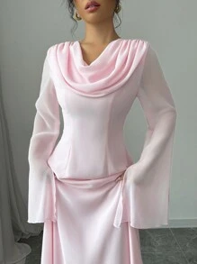 Selianne Elegant Romantic Flare Sleeve Ruffled Collar Women Dress Maxi ...