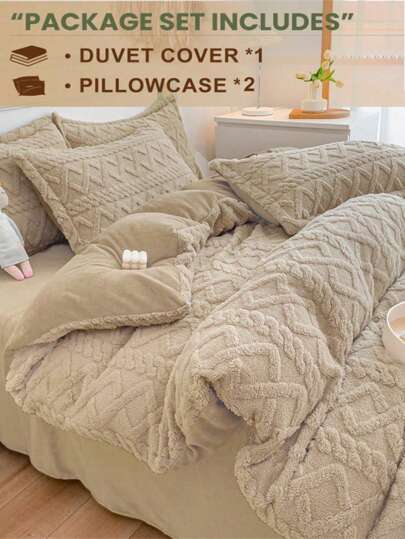 3pcs Fluffy Super Soft Duvet Cover Set - Fluffy Fleece Duvet Cover Set, Plush Duvet Cover Set, 1pc Duvet Cover With Zipper Closure And 2pcs Pillow Shams, Without Comforter, Twin, Full, King, Queen Size