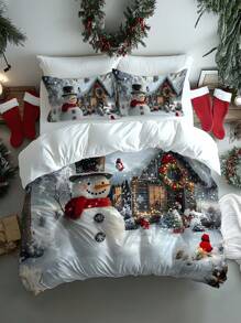 Set de edredón suave con estampado de árbol de Navidad, Papá Noel y renos de 2/3 piezas, adecuado para dormitorio, sala de estar, dormitorio universitario, hotel - Multicolor - Ver 7
