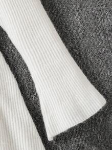 Vestido de punto hecho a mano con flores, elegante, para niñas adolescentes, de cuello en V, mangas abombadas, blanco, de longitud media, cintura alta y silueta evasé - Blanco - Ver 3