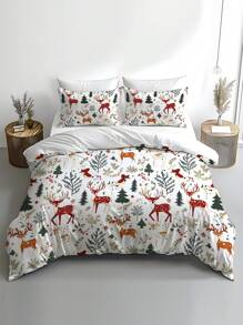 2/3pcs Christmas Holly Tree, Gift, Snowflake, Deer, Santa Claus Pattern Digital Printing Brushed Duvet Cover Set, Soft & Comfortable, Suitable For Bedroom, Guest Room, Game Room, Hotel, School Dormitory - Multicolor - View 2