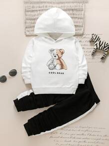 SHEIN 2pcs Young Boy Cartoon Print Hoodie Long Sleeve Top And Contrast Color Pants Set - Multicolor - View 5