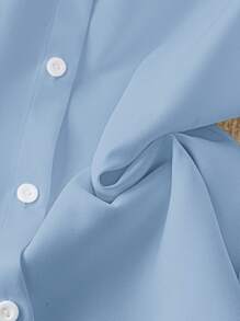 SHEIN LUNE 女士优雅纯色 3D 花卉装饰纽扣衬衫 - 藍色 - 查看 4