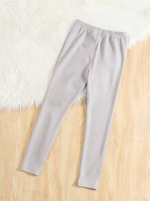 SHEIN Tween Girls' Fashion Versatile Bow Decor Simple Casual Fleece Leggings For Fall & Winter - Grey - View 2