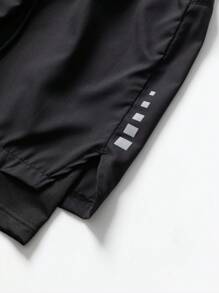 Manfinity Fitness Pantalones cortos deportivos casuales minimalistas con estampado y lazada al frente, estilo novio para uso diario - Negro - Ver 4