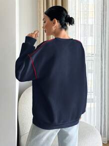 RueChic Red Heard Embroidered White Sweatshirt With Red Piping At Sleeves