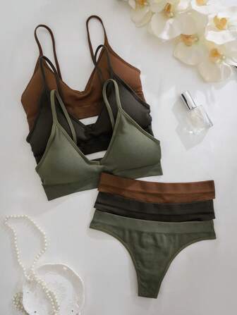 Snug Zone Women's Leisure Series Seamless Wire-Free Underwear Thong Set 6 Sets 6 Pieces Set