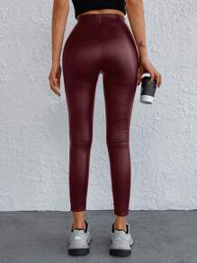 SHEIN Cottnline Leggings ajustados y elásticos de unicolor para otoño - Burdeos - Ver 2