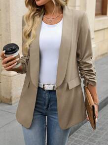 SHEIN LUNE 1pc Women's Fashionable Classic Business Blazer, Suitable For Daily Commute In Fall/Winter - Khaki - View 1