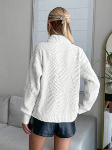 EURMUSE Women Solid Color Diamond Pattern Turtleneck Pullover - White - View 4