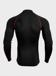 Gym Rark 2PCS 2025 Men's Compression Long Sleeve Shirt Boyfriend Style Men's Letter Print Stand Collar Raglan Sleeve Athletic T-Shirt Muscle Support & Recovery Tech With Contrast Stitch, Breathable Anti-Chafing For Running Gym Gym 2piece Set Breathable Workout Clothes Compression Shirt Men - Black - View 6