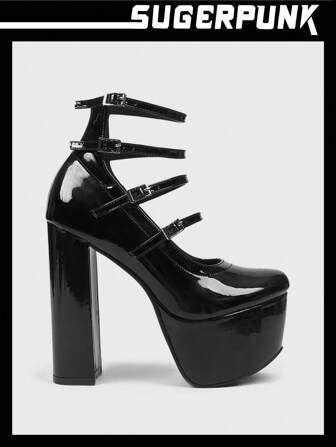 Sugerpunk Ladies' High Platform Strap Chunky Heel Roman Sandals Spring Shoes Spring Break Easter Prom Heels